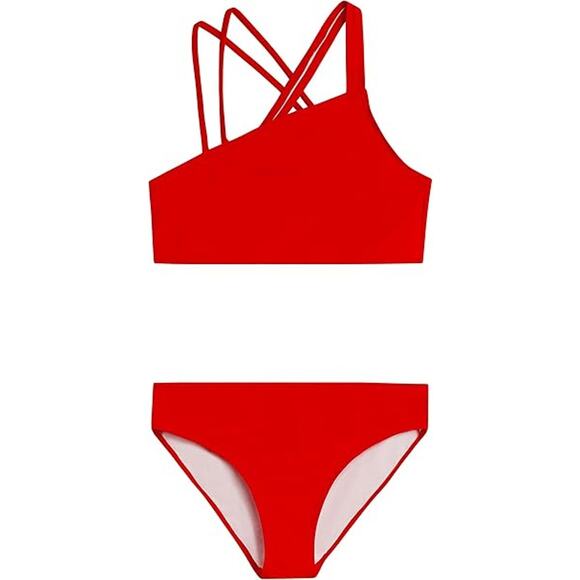 New Kanu Surf Girls Size 14 Red Julia UPF 50+ Beach Sport Angle Bikini Swimsuit - Picture 1 of 3
